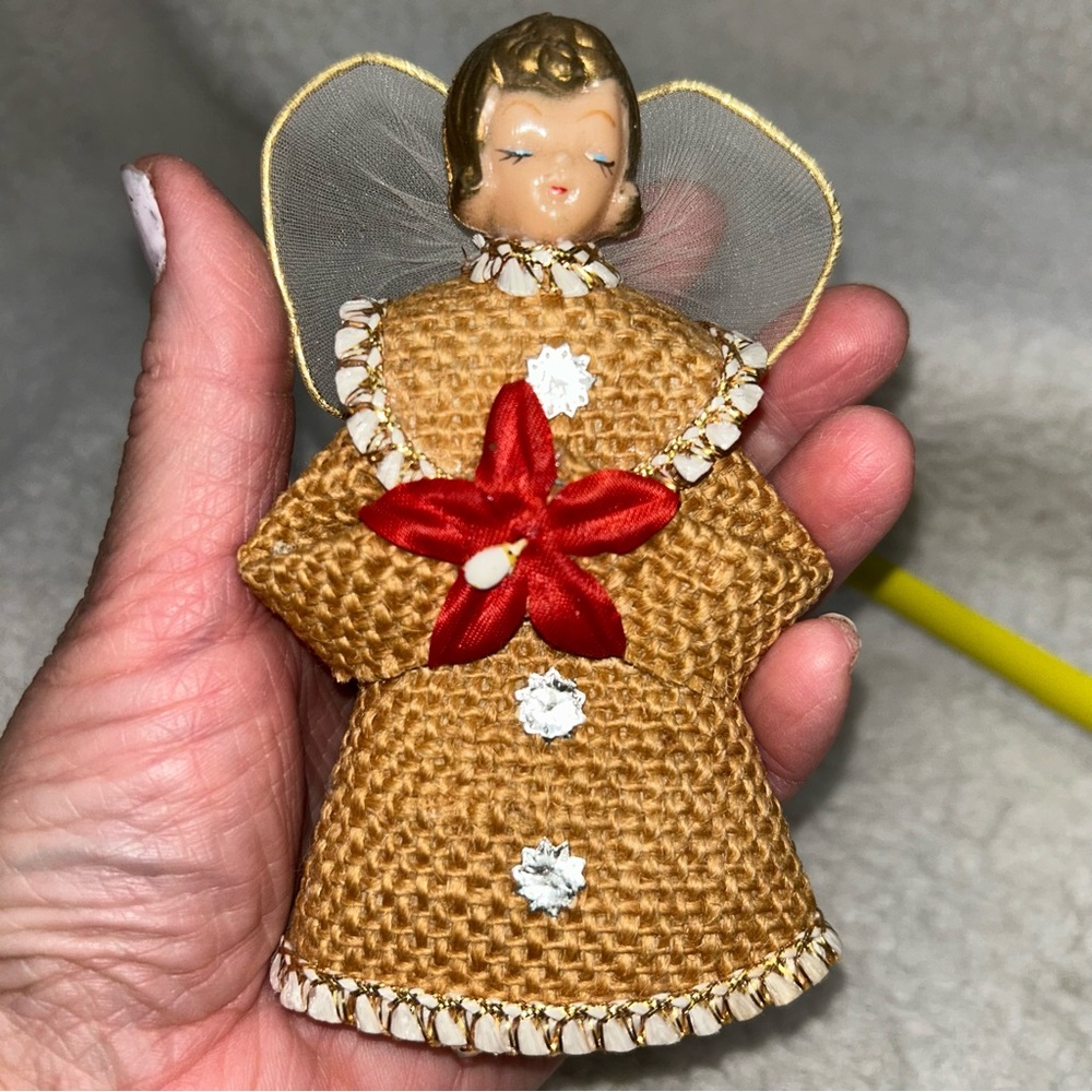 Vintage Christmas Praying Angels ornament/decor/tree topper 5" JAPAN rubber head